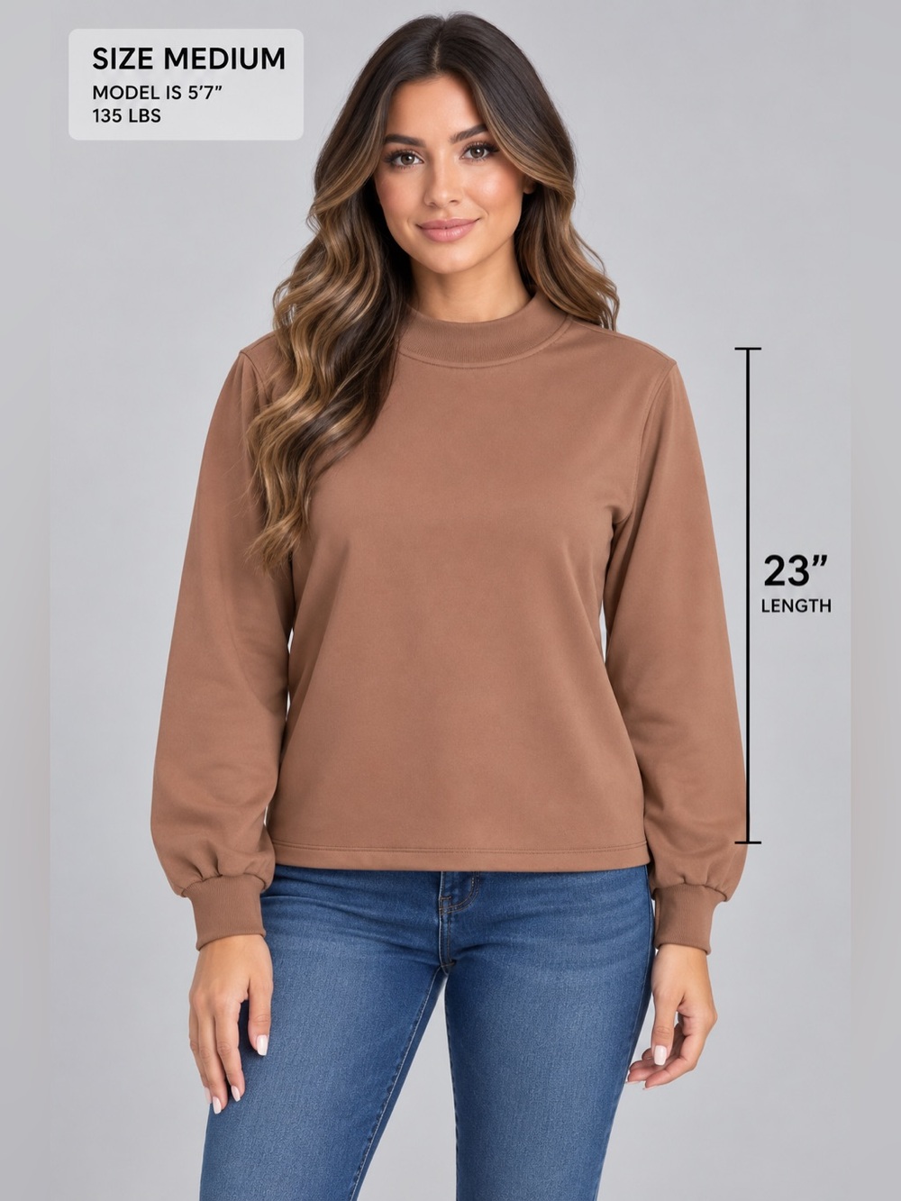 DownEast Women's Brown Crewneck Sweater - Size Medium - Classic Long Sleeve Top